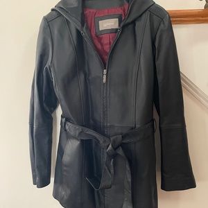 Leather hooded jacket